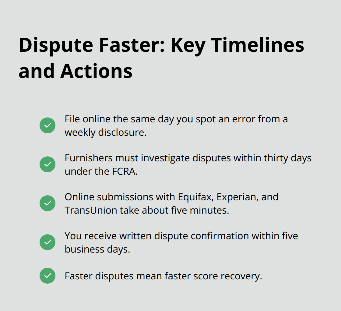 Action steps and timelines for filing credit report disputes online