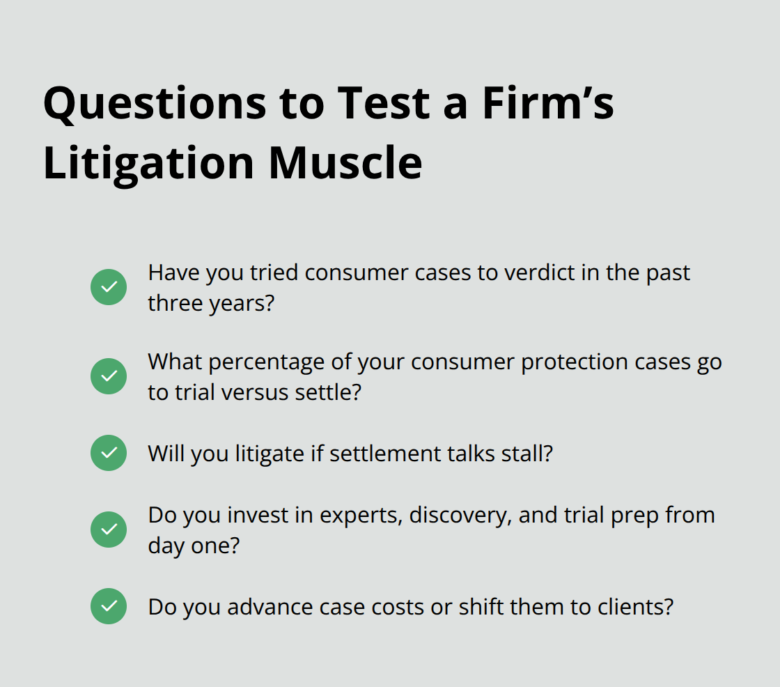 Checklist of questions to assess an attorney’s trial readiness and leverage - Best consumer protection attorney
