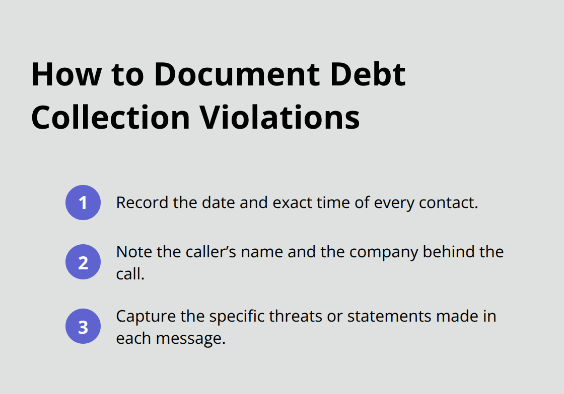Three quick steps consumers should take to document illegal debt collection activity.