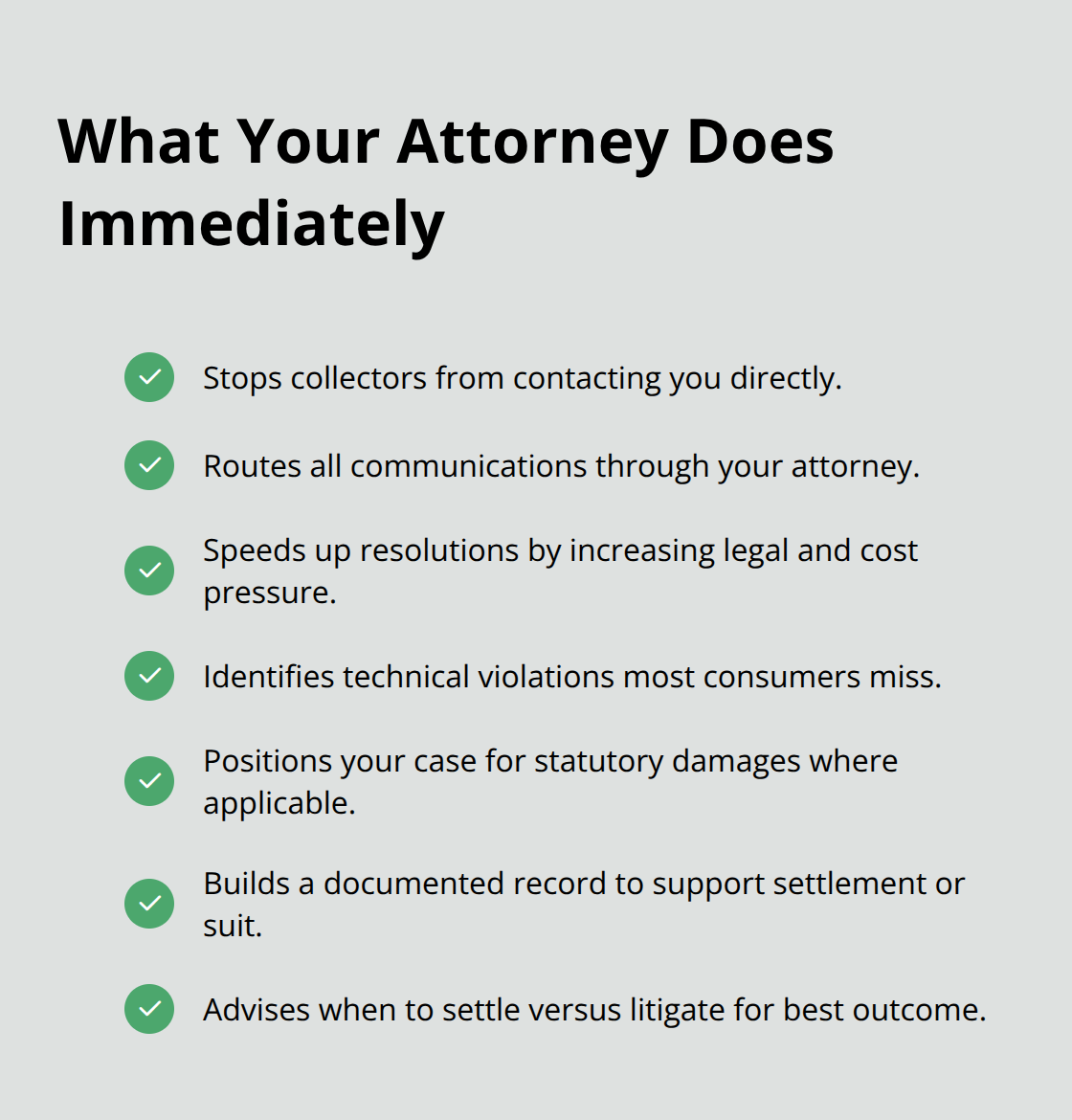 Checklist of immediate benefits when you hire a credit protection attorney in the U.S.