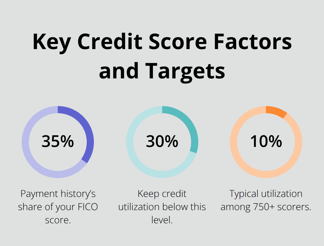 Visualization of payment history weight and credit utilization targets for higher FICO scores - California credit repair guidance
