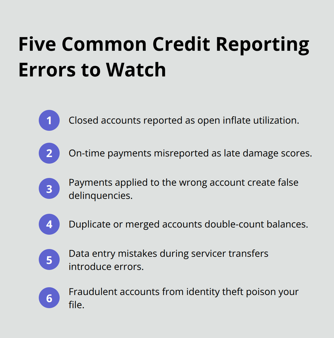 Compact list of frequent credit report mistakes that harm your score - California credit rights blog
