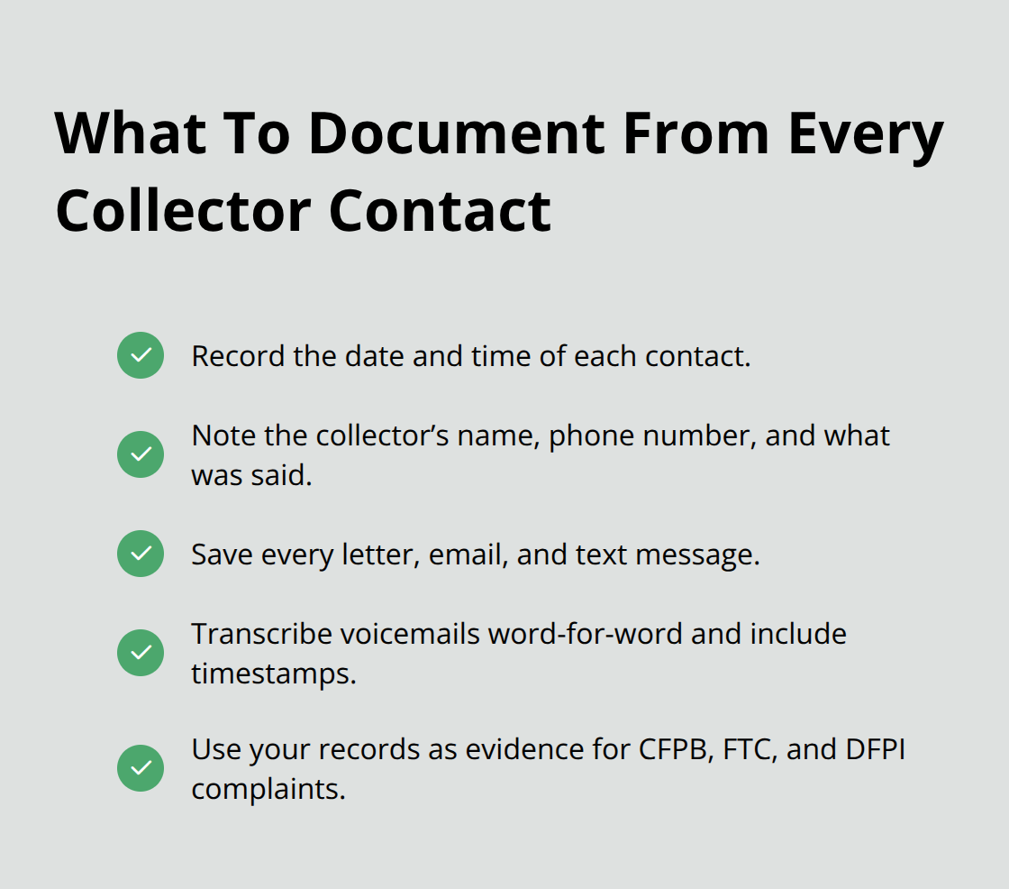Checklist of the essential details to record when debt collectors contact you