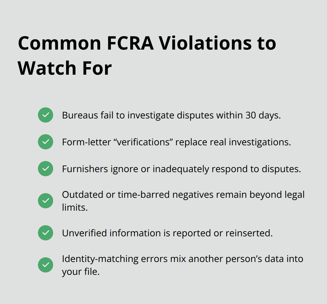 Checklist of frequent FCRA violations by bureaus and furnishers