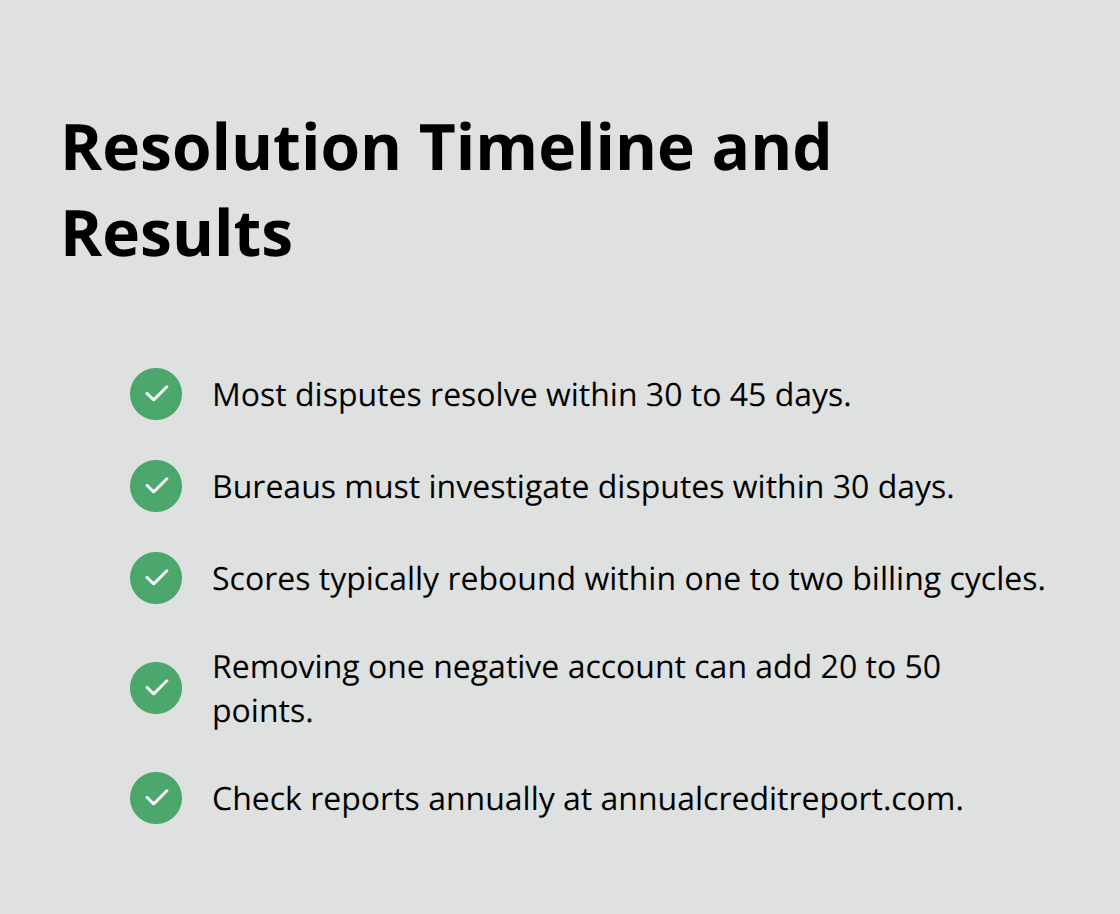 Key timelines and outcomes after disputing credit report errors