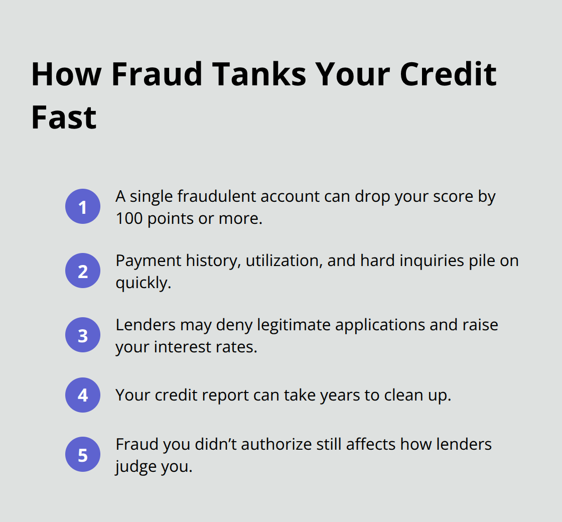 Compact list highlighting rapid credit damage from identity theft - Credit identity theft symptoms