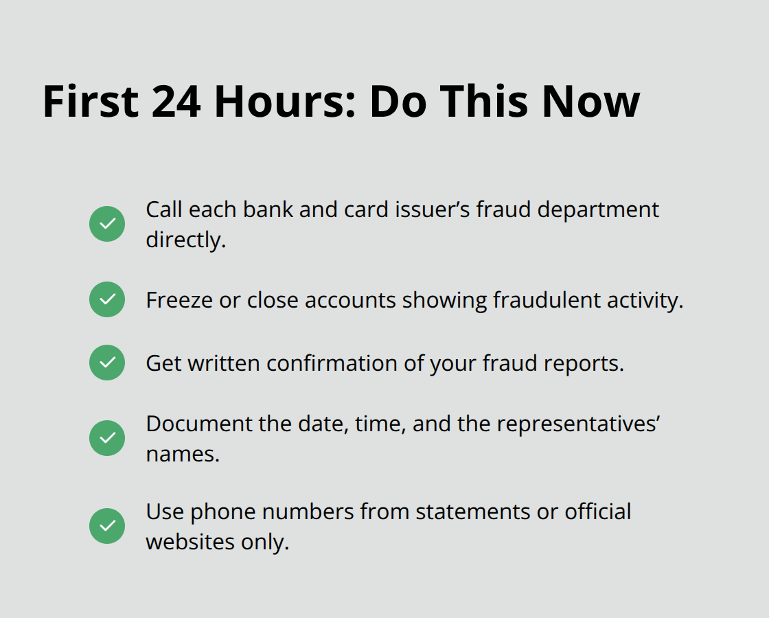 Checklist of immediate actions to take in the first 24 hours after identity theft - Credit identity theft symptoms