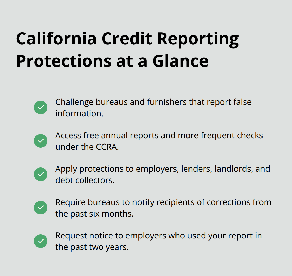 Checklist highlighting key California credit reporting rights and protections. - Credit report errors California