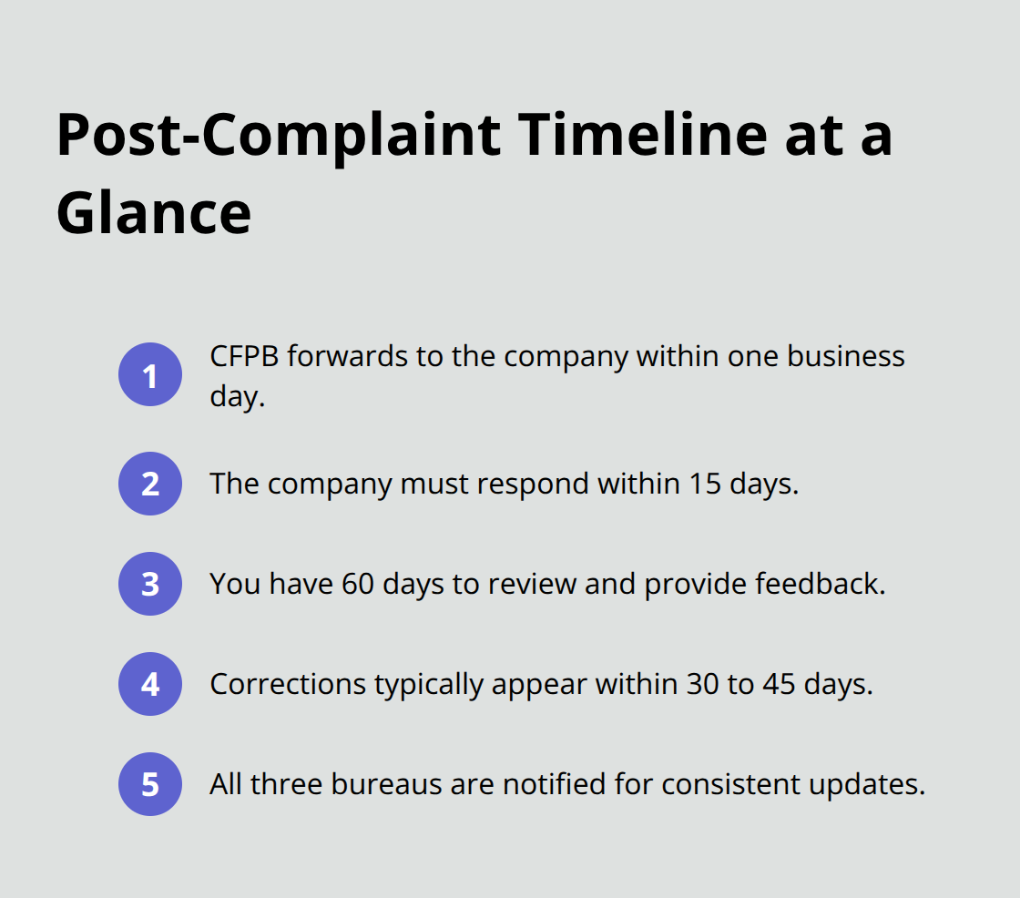 Timeline of CFPB and correction milestones after filing a credit report complaint