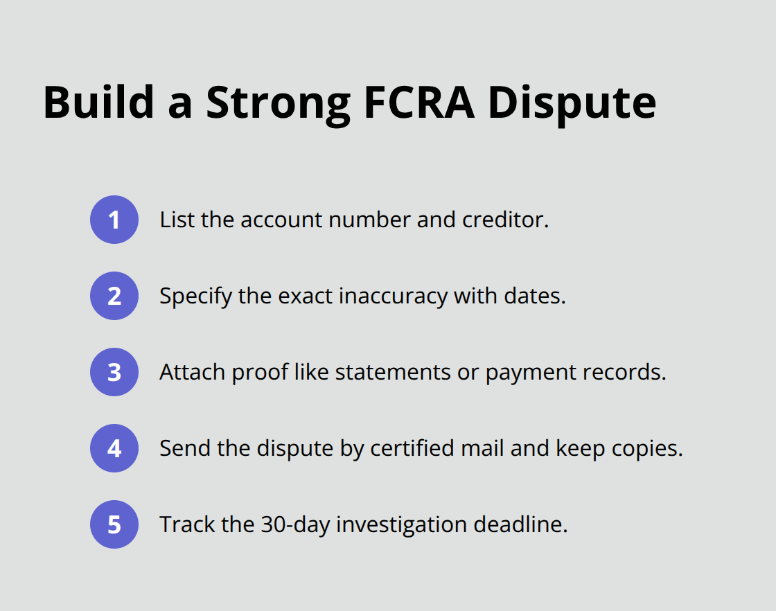 Compact list of steps to draft and send an effective FCRA credit dispute - FCRA lawyer California