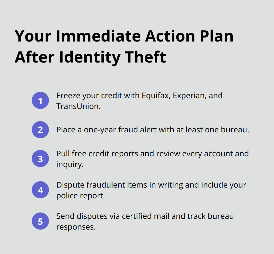 Compact checklist of first steps to take after identity theft in the United States. - Identity theft attorney SF