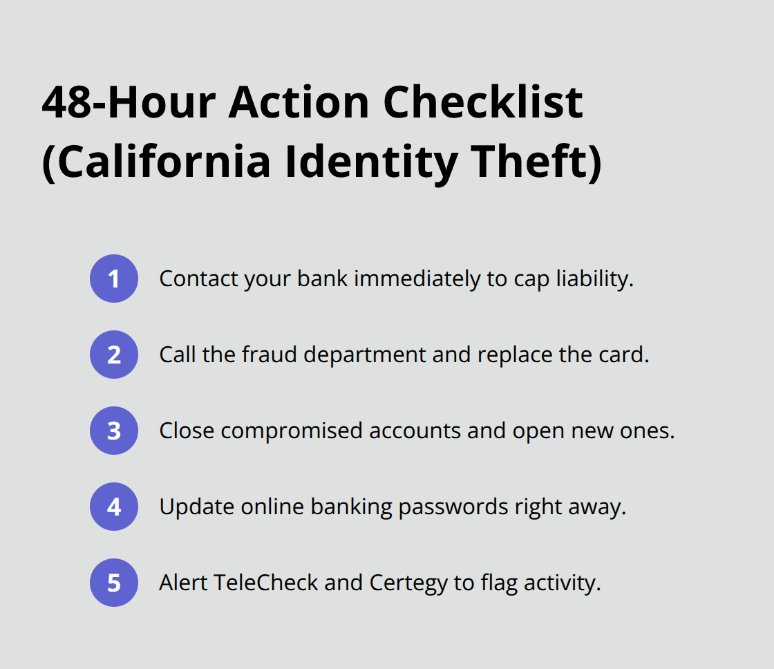 Compact checklist of immediate steps to limit identity theft damage - Identity theft claim California