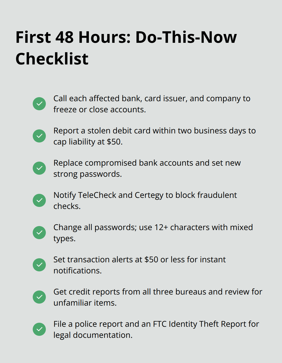 Immediate steps to contain identity theft within the first 48 hours. - Identity theft claim California