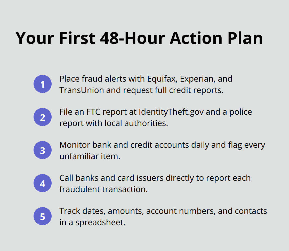 Step-by-step actions to take within 48 hours after discovering identity theft