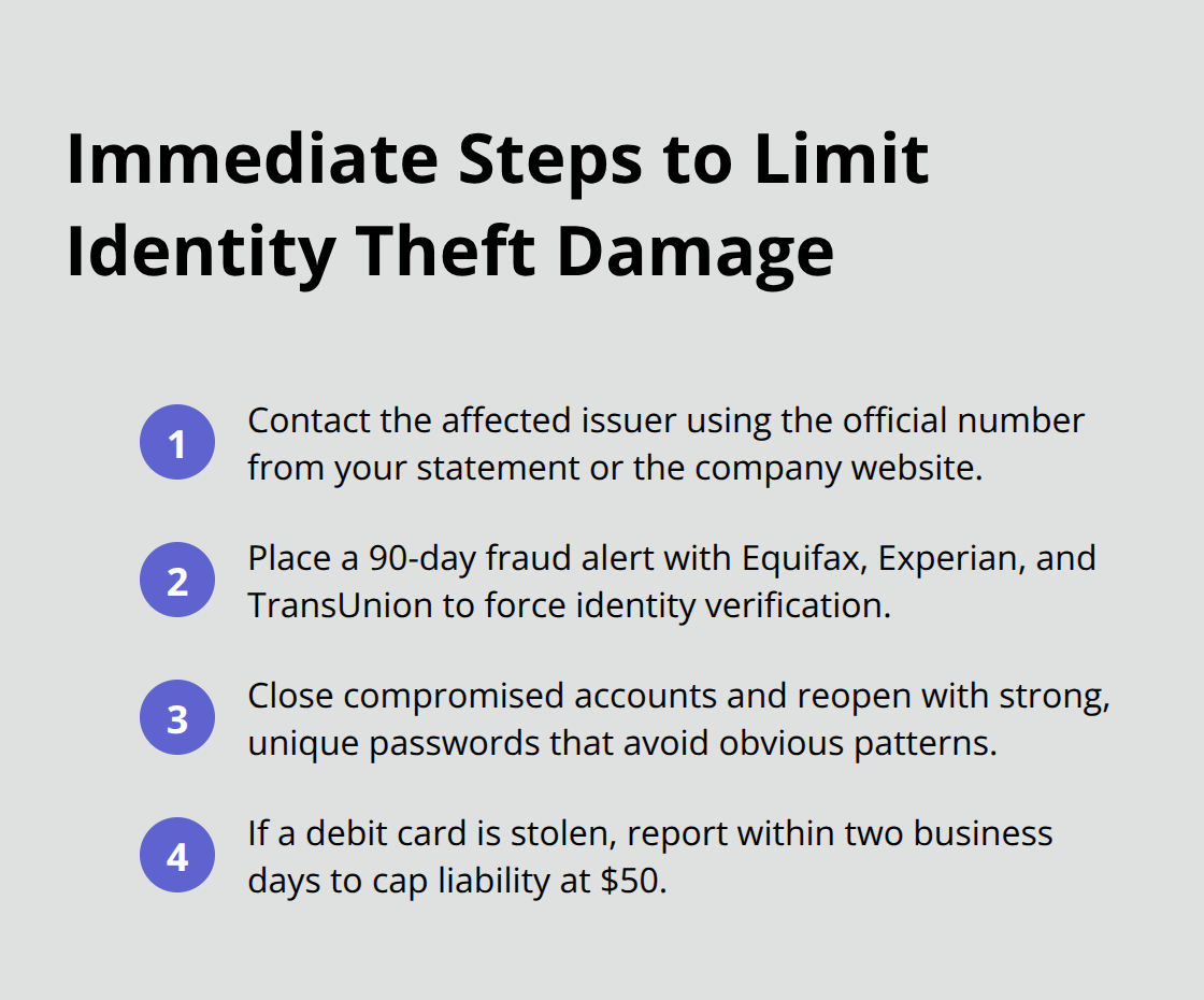 Compact list of immediate steps to take after suspected identity theft