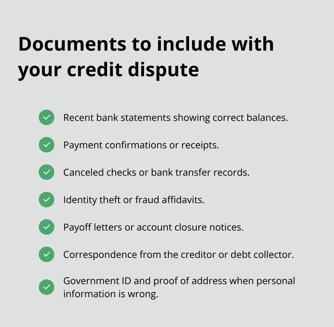 Checklist of evidence to support credit error disputes - Investigate credit errors