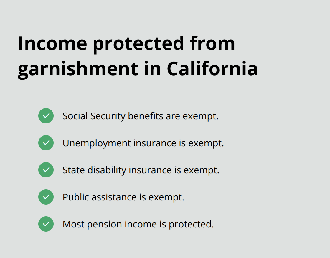 Checklist of income types that are protected from wage garnishment in California. - Stop wage garnishment California